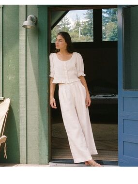 Christy Dawn Ellen Top Cream Button-Front Puff Sleeve Top